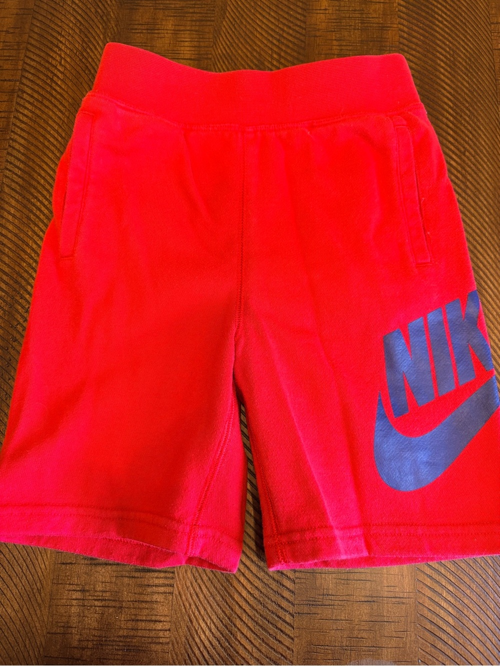 Nike Bright Red Boys' Athletic Shorts with Blue Logo